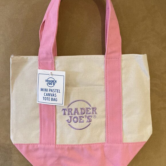 🩷 Trader Joe's MINI PASTEL CANVAS TOTE BAG Reusable NWT Limited Edition PINK 🩷 - Picture 1 of 5